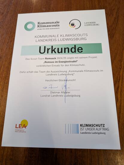 Urkunde Kommunale Klimascouts 