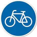 Sonderweg Radfahrer Schild. Rundes blaues Schild mit abgebildetem weißen Fahrrad.