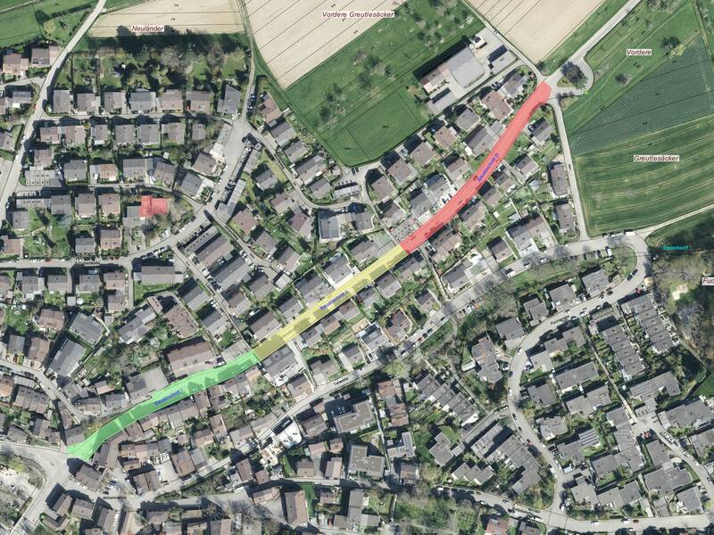Straßenplan Hochdorf mit eingezeichneten Bauabschnitten.