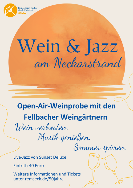 Plakat für die Veranstaltung Wein & Jazz am Neckarstrand.