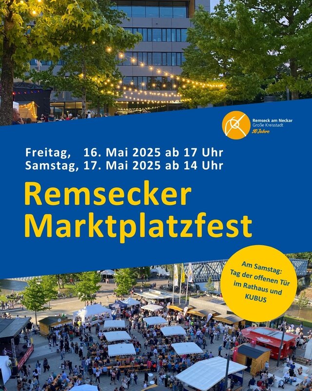 Veranstaltungsplakat für das Remsecker Marktplatzfest am 16. und 17. Mai 2025